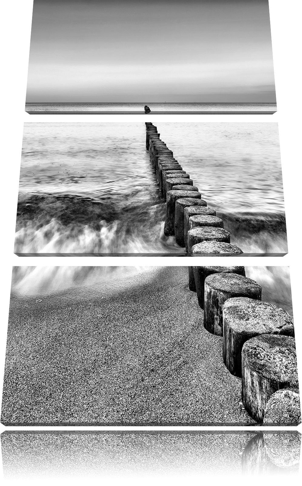 Pixxprint Wellenbrecher im Meer als Leinwandbild/Grösse: 3 Teilig (120x80) cm/Wandbild/Kunstdruck/fe