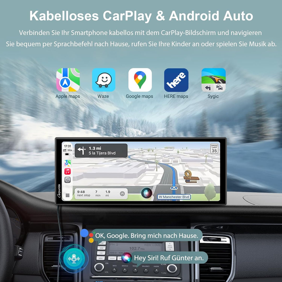 Carpuride W125P Carplay Bildschirm mit Net-Flix YouTube, Kabellos Carplay & Android Auto, 11,26" HD