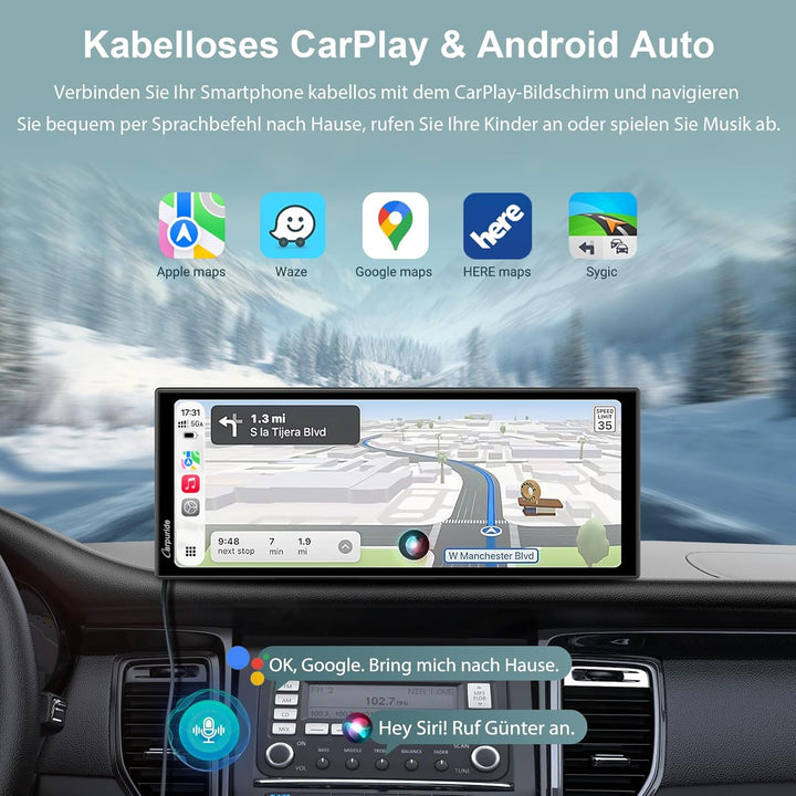 Carpuride W125P Carplay Bildschirm mit Net-Flix YouTube, Kabellos Carplay & Android Auto, 11,26" HD
