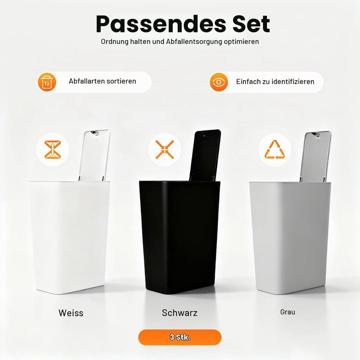 Mülleimer Bad 3 Stück 9L, Schmaler Mülleimer Küche mit Deckel Geruchsdicht, 3er Set Kleiner Abfallei