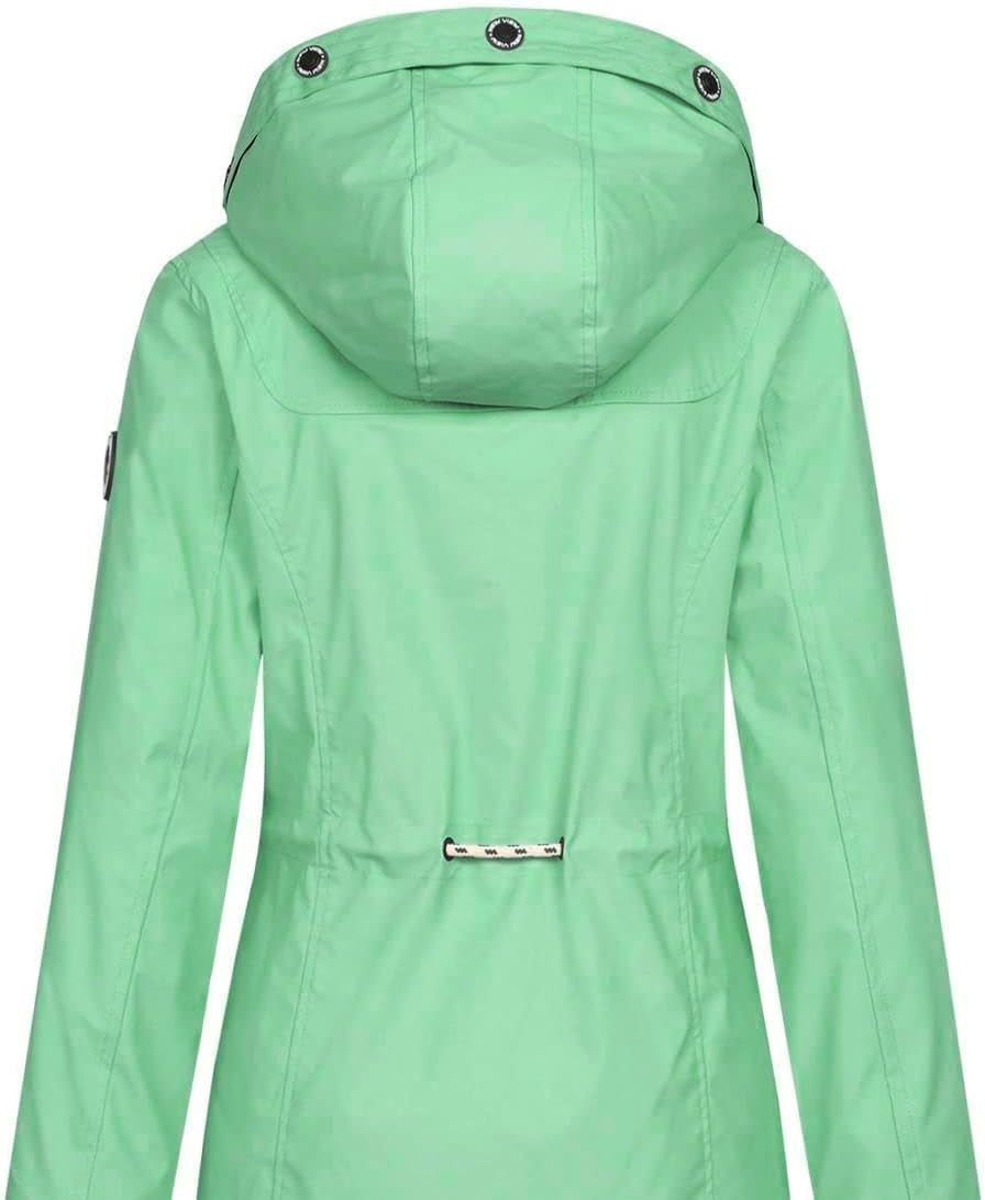 NEW VIEW Damen Regenjacke wasserabweisender Parka Annika Long mit Kapuze S Mint (Dusty Jade Green),
