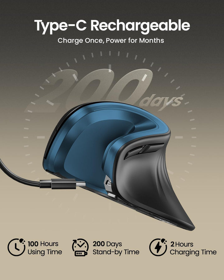 ProtoArc EM11 NL Ergonomische Vertikale Maus, Kabellos Aufladbar Mouse mit 3 Gerät (Bluetooth+Blueto