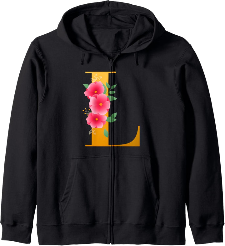 Floral L Alphabet Cute Initial Monogram Letter L Graphic Kapuzenjacke