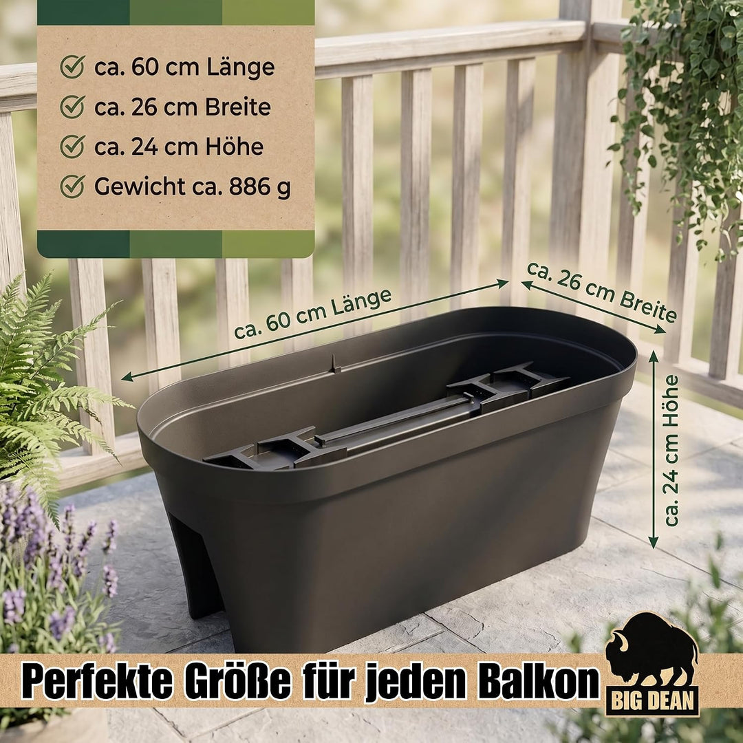BigDean 3X Blumenkasten Balkongeländer 60cm Anthrazit