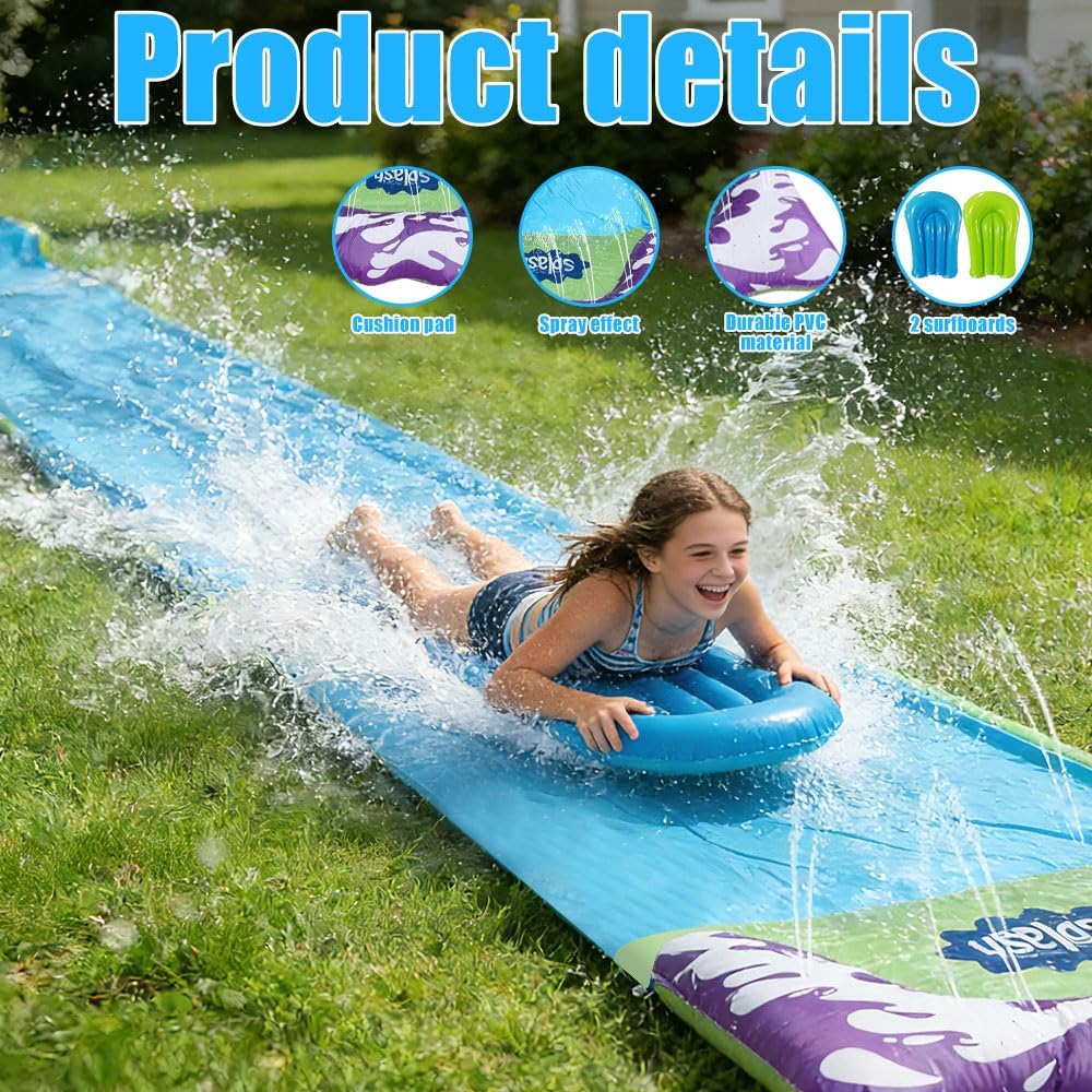 Wasserrutsche Garten für Kinder, 15.8ft/480cm Aufblasbare Wasserrutsche mit 2 Bodyboards, Single Was