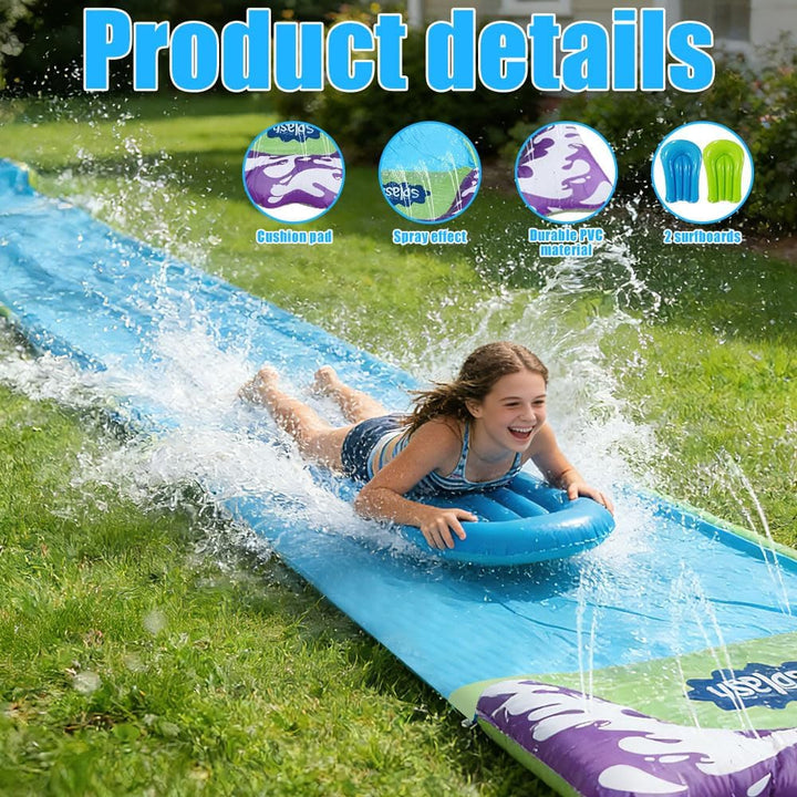 Wasserrutsche Garten für Kinder, 15.8ft/480cm Aufblasbare Wasserrutsche mit 2 Bodyboards, Single Was