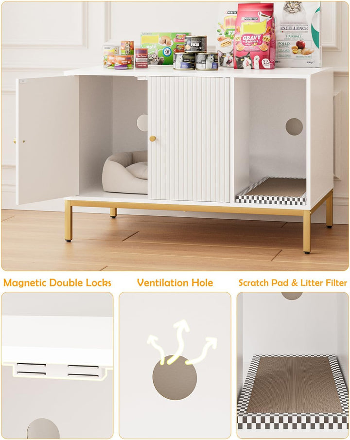 Katzenklo Schrank, Katzenkloschrank mit Doppeltüren, Katzenhaus mit Kratzmatte, hohe Beine, für Katz