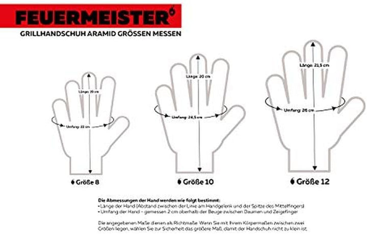 Grill-Handschuhe „Premium BBQ“ aus Aramid/Nomex, Schwarz/Rot, 2er-Set, Grösse 10 Schwarz M, Schwarz