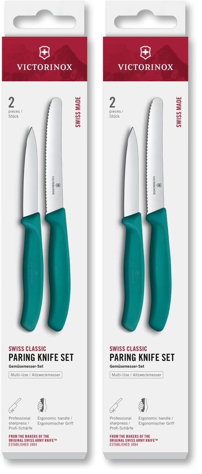 Victorinox Swiss Classic Gemüsemesser Set, 2-teilig, Gerade Klinge und Wellenschliff, Rostfreier Sta