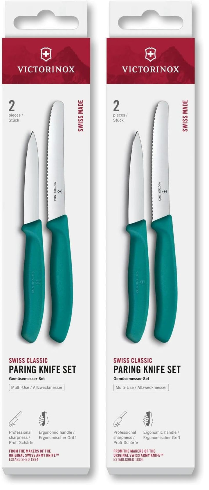 Victorinox Swiss Classic Gemüsemesser Set, 2-teilig, Gerade Klinge und Wellenschliff, Rostfreier Sta