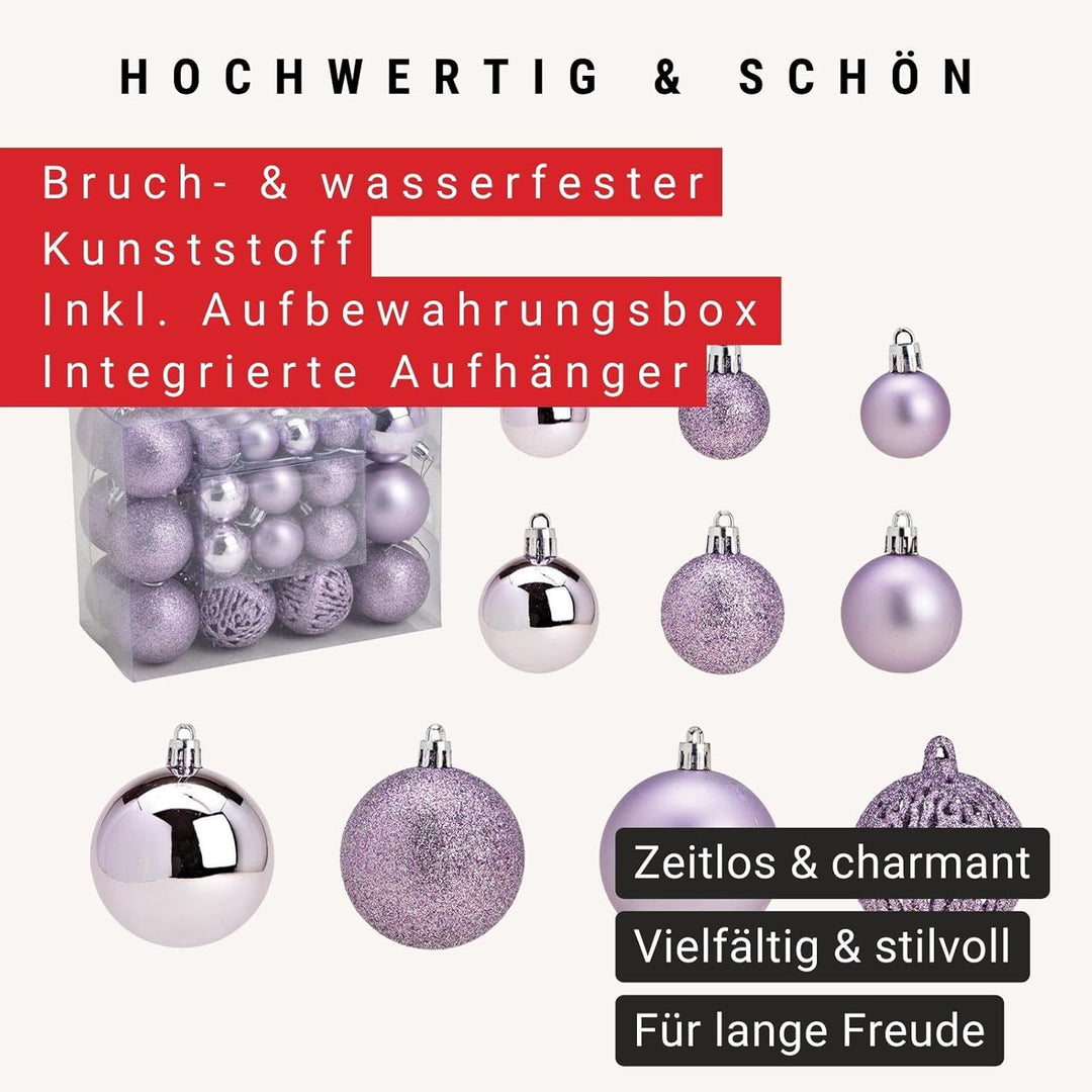 WOMA Christbaumkugeln Set Hell-Lila & 22 weiteren Farben - 50er & 100er Weihnachtskugeln Set - Weihn