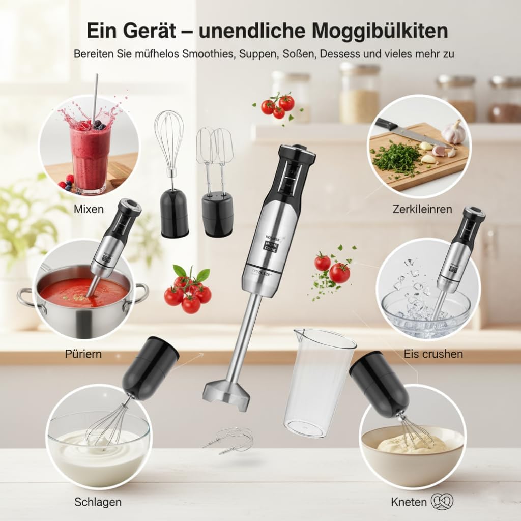 Koliber ROTOMAX X 1400W PRO Stabmixer Set XXL 14in1 Pürierstab 1 5L Zerkleinerer Gemüsereibe Kartoff