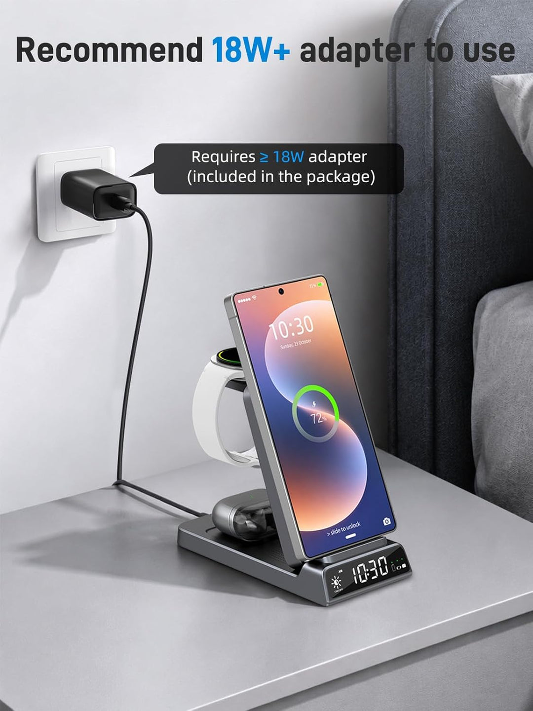 Wireless Charger für Samsung Ladestation 3 in 1 mit Uhr für Samsung Galaxy S26/S25/Z Fold 7/Flip 7/B
