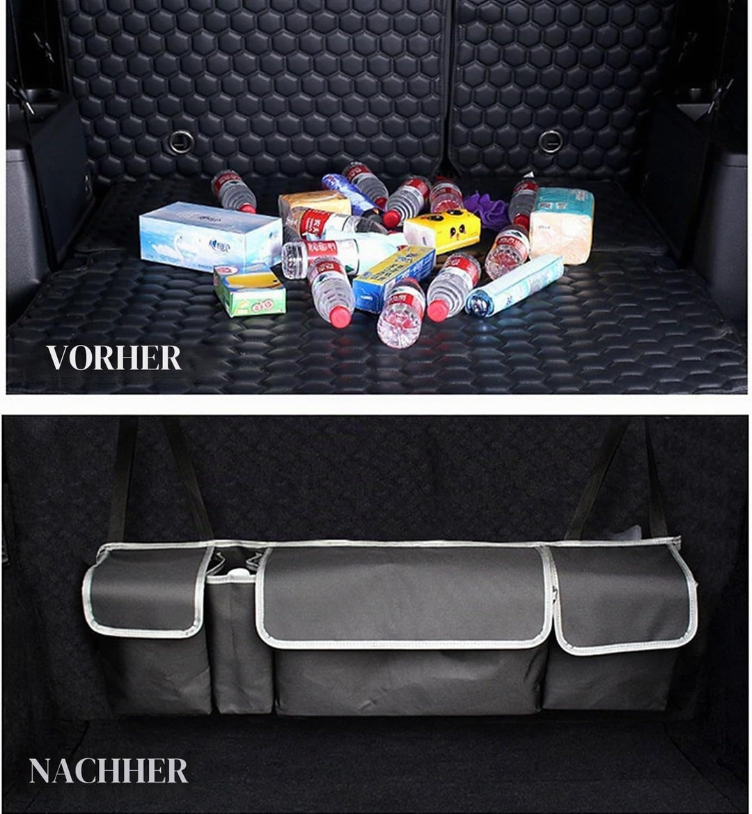 Auto Kofferraum Organizer, Rücksitz Kofferraumtasche mit 4 Taschen Kofferraum-Organizer aus Oxford-S