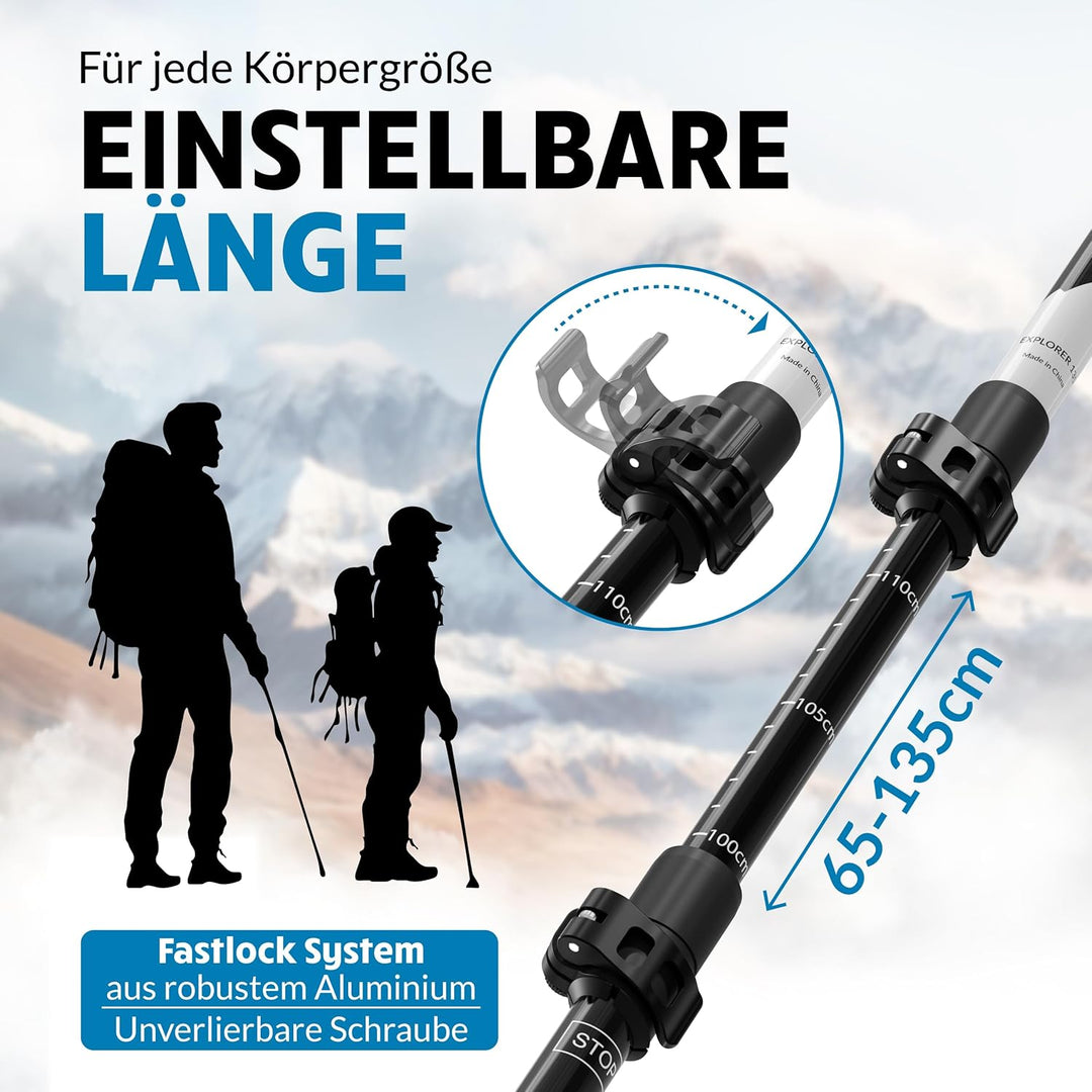 Terra Peak® Premium Wanderstöcke Teleskop ultra-leicht, ausziehbar aus Carbon o. Aluminium INKL. Mik