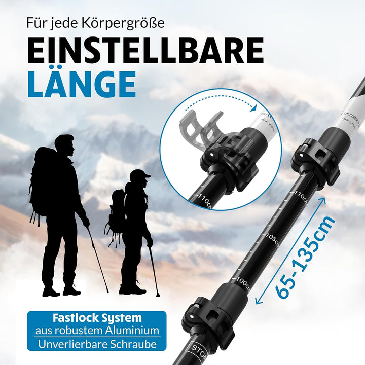 Terra Peak® Premium Wanderstöcke Teleskop ultra-leicht, ausziehbar aus Carbon o. Aluminium INKL. Mik