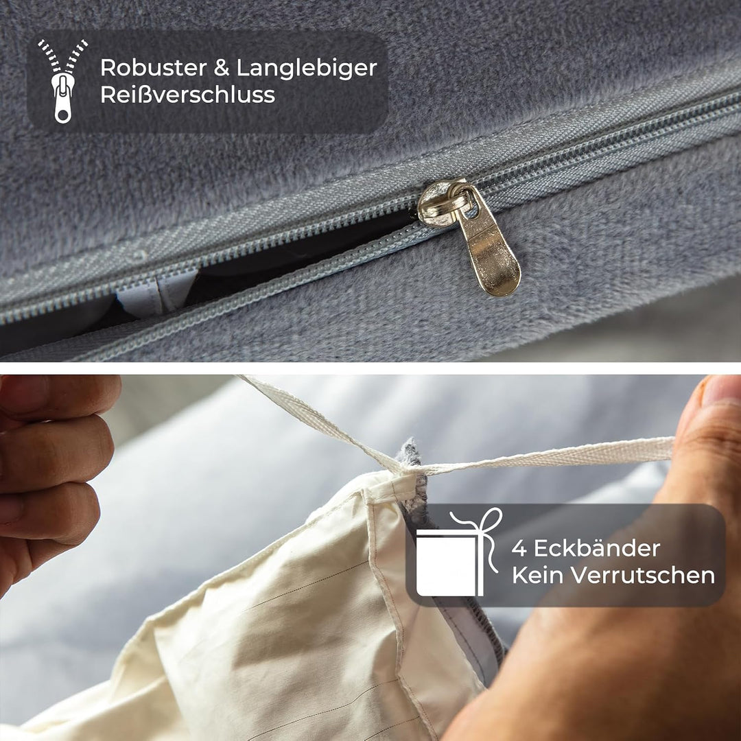 Soifox Winter Flanell Bettwäsche 180x200 - Grau Flauschige und Warme Cashmere Touch Bettbezug + Kiss