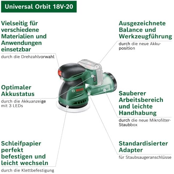 Bosch Akku-Exzenterschleifer UniversalOrbit 18V-20 Set (Schleifen von mittelgrossen bis grossen Holz