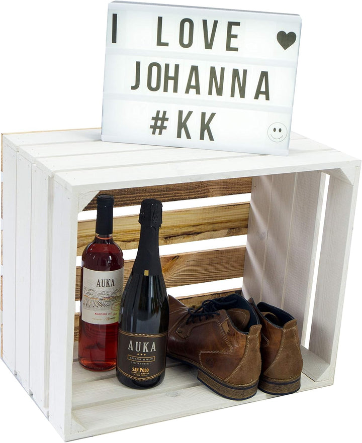 3er Set Holzkisten Paula weiss mit geflammten Boden 50x40x30cm Johanna Aufbewahrungsbox Aufbewahrung