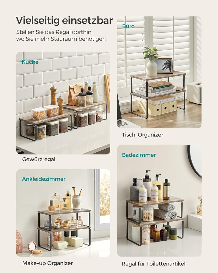 SONGMICS Gewürzregal, 4er Set, Küchenregal, Küchen-Organizer, erweiterbar, Gewürzhalter, stapelbar,