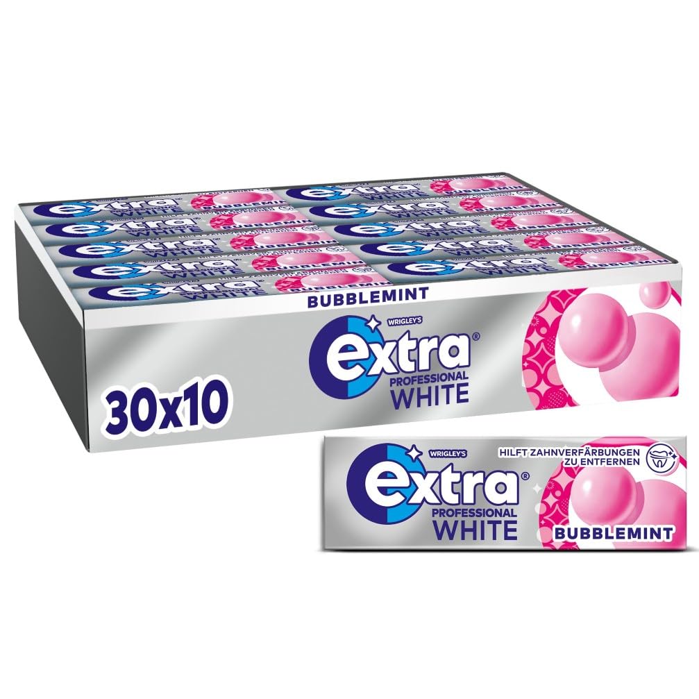 Extra Professional White Bubblemint, Zuckerfreier Kaugummi, Multipack mit 30x10 Dragees, Für frische