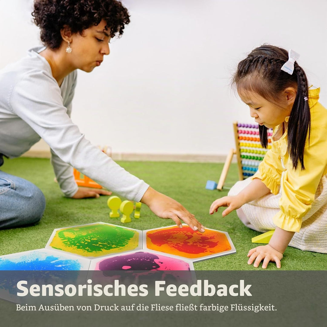 Art3d 9 stück sechseckige sensorische Bodenfliesen | Kinder Vorschulkind Jugendliche Bunte flüssige