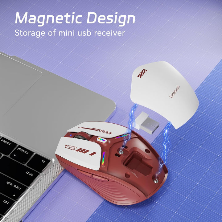 Uiosmuph G19 Bluetooth Maus, LED Bluetooth Funkmaus (Tri-Mode: BT 5.1/5.0+2.4G), Batteriestand sicht