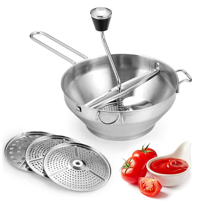 Gemüsemühlen, Edelstahl Lebensmittelmühle, 3 Austauschbare Zerkleinerungsplatten Manueller Edelstahl