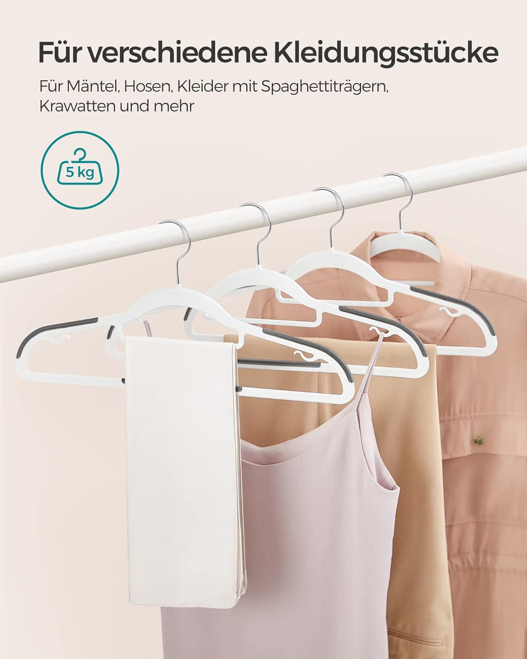 SONGMICS Kleiderbügel 50er Set, Bügel aus Kunststoff, rutschfest, platzsparend, Dicke 0,5 cm, 42 cm