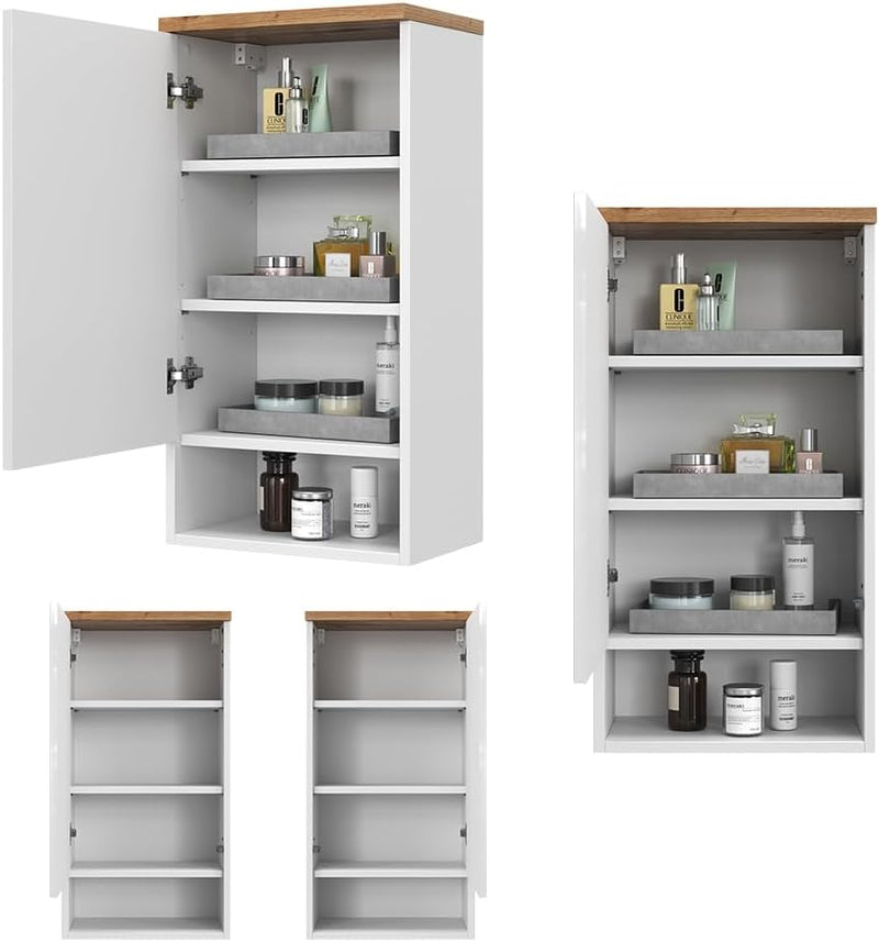 Vicco Badschrank Eden, Weiss Hochglanz/Artisan-Eiche, 40 x 77.5 cm mit 4 Fächer Weiss Hochglanz Häng