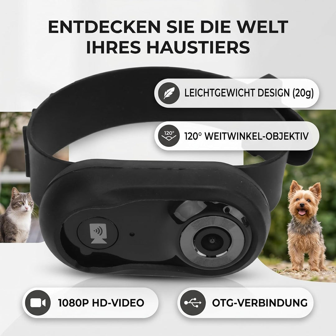 Zerodis Haustierhalsband-Kamera, Mini-Körperkamera mit 8G-Speicherkarte, HD 1080P, Mini-Katze, Hund,