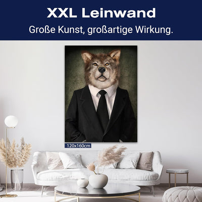 wandmotiv24 Leinwand-Bild Wallstreet Wolf, Grösse 60x45cm, Hochformat, Wandbilder, Dekoration Wohnzi