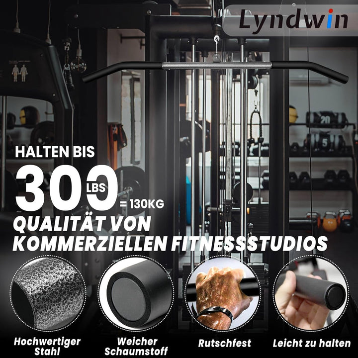 Lyndwin Latzugstange Bizeps Trizeps Stange, Schwarz Stahl Latzug Griff Muskelzugstange, Fitness Grif