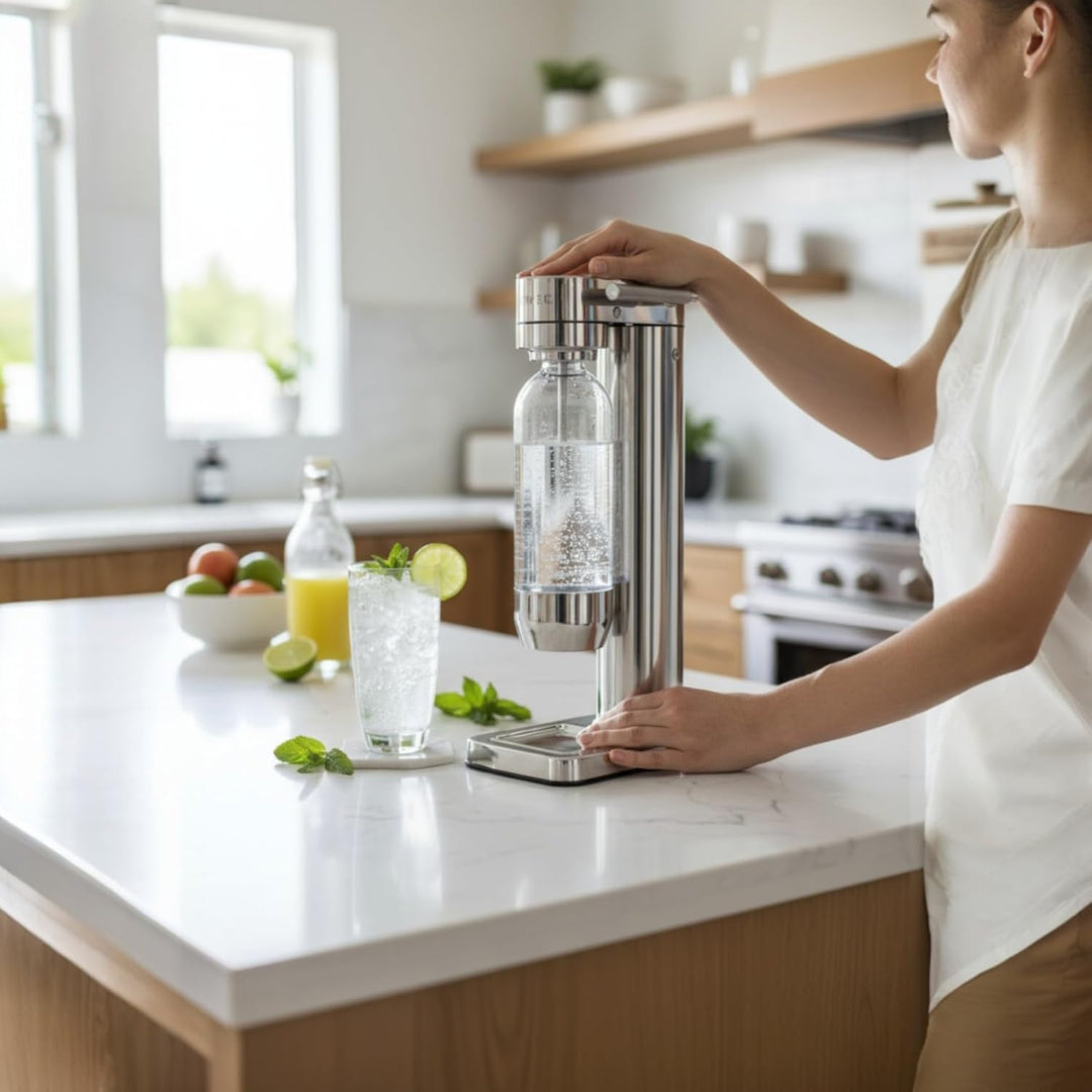 Premium Wassersprudler aus Edelstahl mit 1 x BPA-frei Flaschen SW!ZZ (Chrom finish), Chrom Finish
