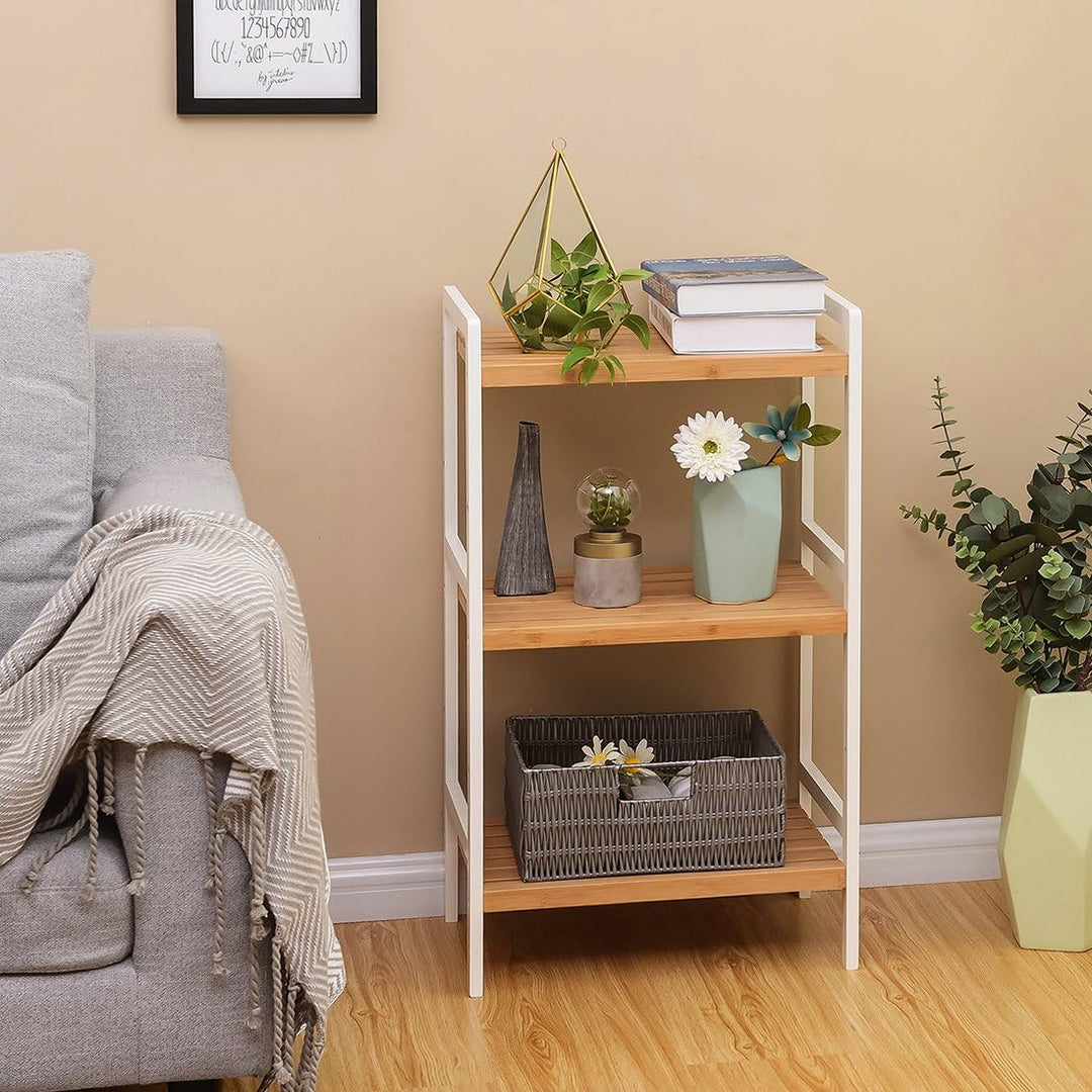 SONGMICS Bambusregal, Küchenregal, Badregal, Bücherregal, Standregal mit 3 Ablagen, 31,5 x 45 x 80 c
