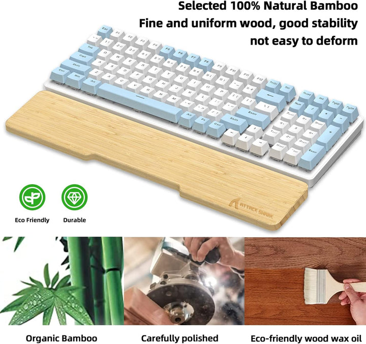 Attack Shark 98 Tasten Bambus-Handgelenkauflage - Ergonomische für angenehmes Schreiben und Spielen