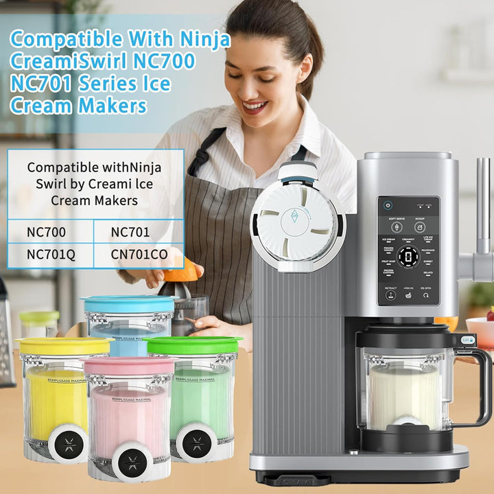 Behälter für Ninja Creami Deluxe Pints,4 Stück Ersatz für Ninja Creami Deluxe Pints und Deckel,Eisbe