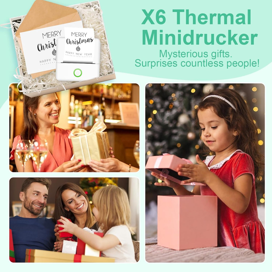 GuKKK Mini Drucker, Mobiler Fotodrucker, Tragbarer, Wireless Thermodrucker, mit 13 Rollen Druckerpap