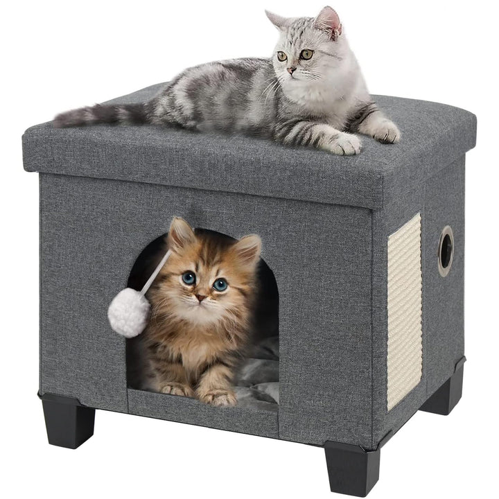 BRIAN & DANY Katzenhöhle, Leinen Katzenhaus Höhle für Katzen mit Kratzbrett und Spielball, 45 x 37.5