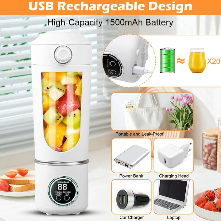 700 ml Tragbarer Mixer, Wiederaufladbarer Kleiner Entsafter, Smoothie Maker mit 12 Rostfreien Klinge