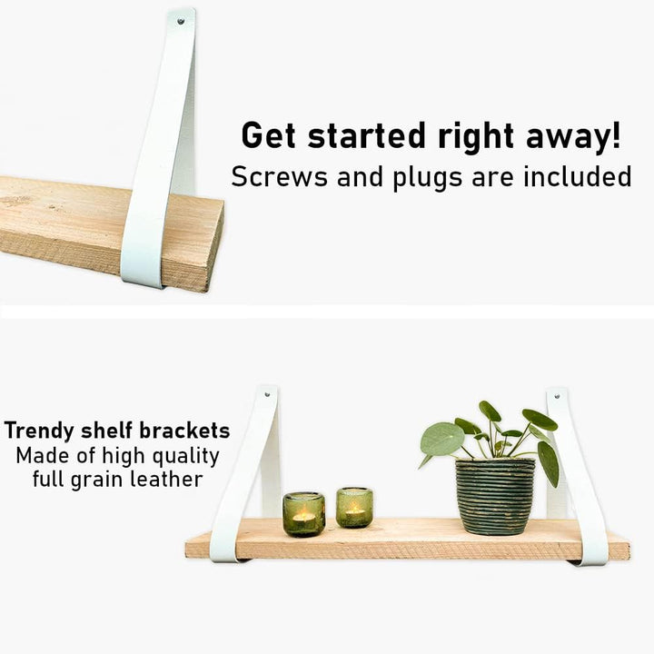 Brute Strength - Regalträger Leder - Weiss - 4 Stück - Regalstützen - Wandstützen - Regalriemen - Vo