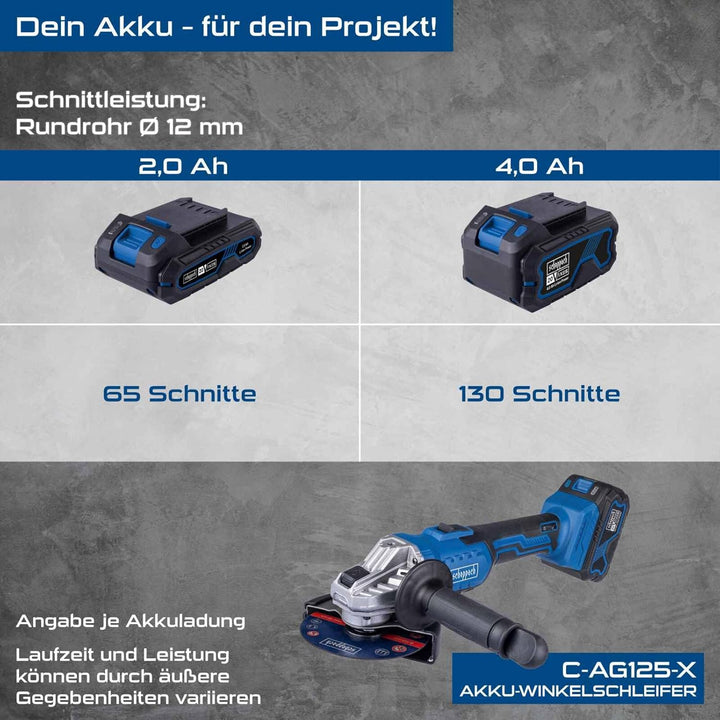 Scheppach Akku Winkelschleifer C-ATB15/1-X mit Koffer & 15 Schleifscheiben | Scheiben-Ø 125 mm | Dre