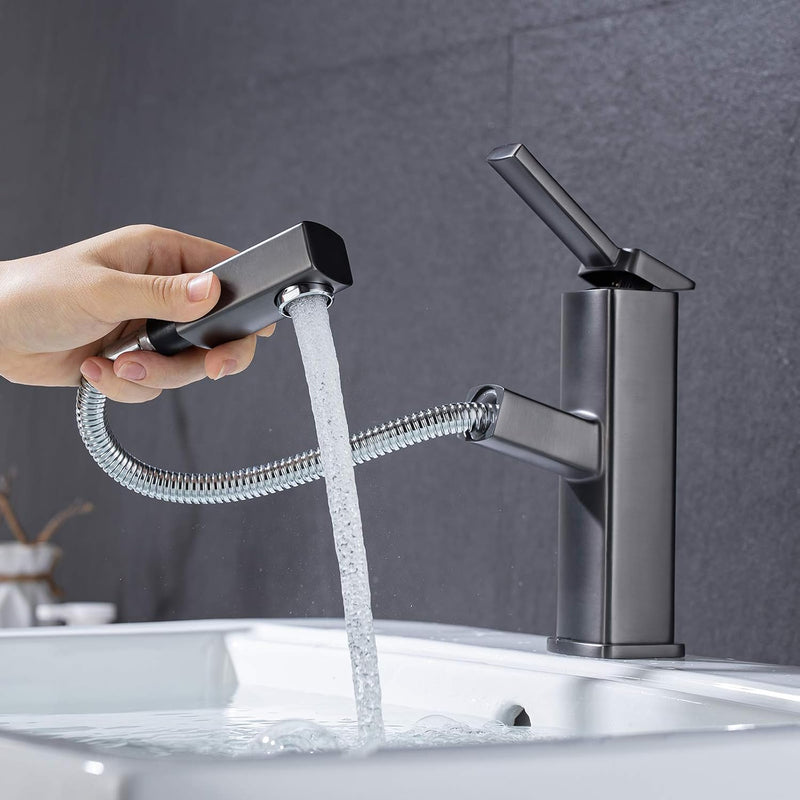 KAIYING Waschtischarmatur mit Herausziehbarer Spritze, Mischbatterie Waschbecken für Heisses und Kal