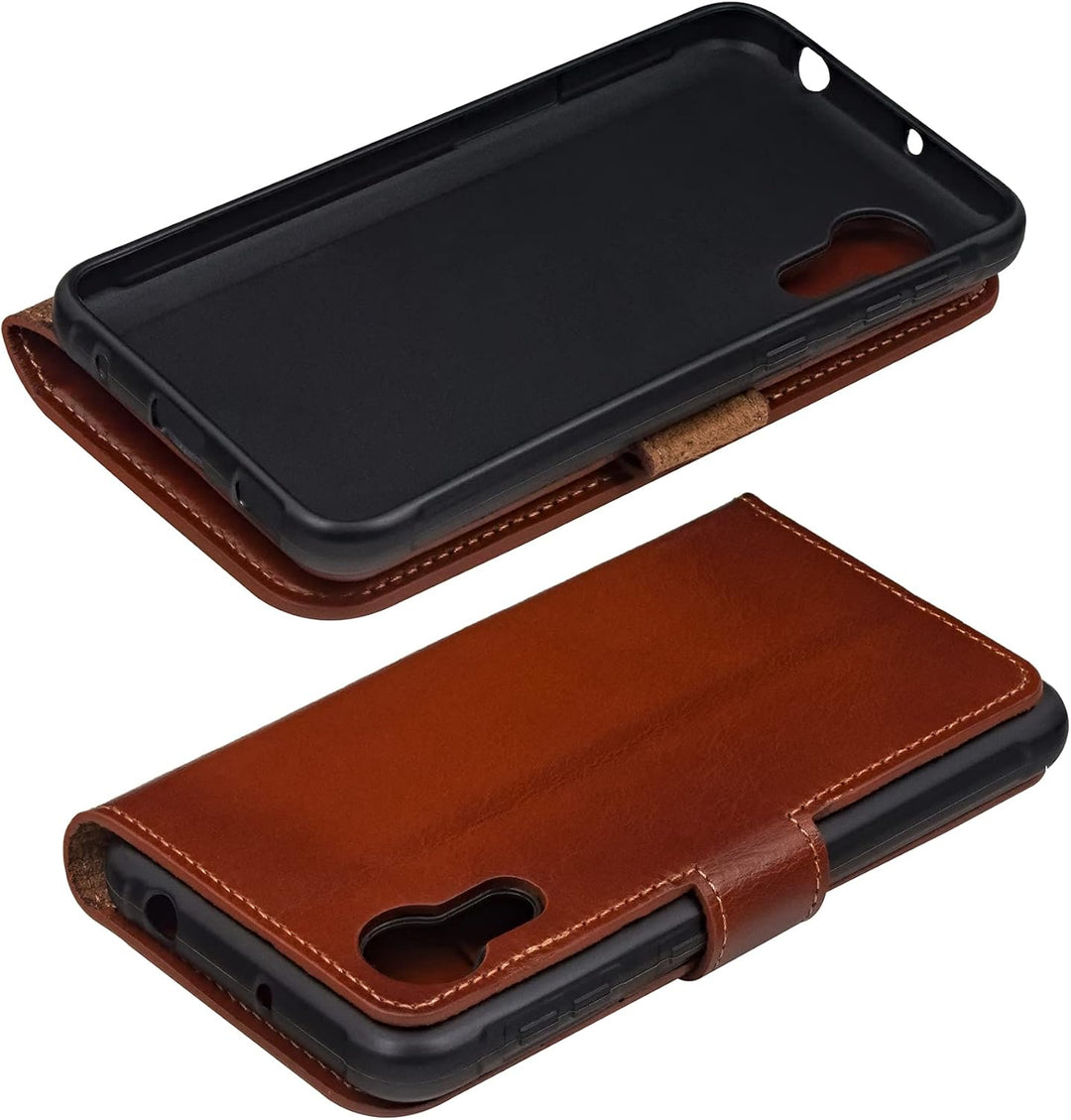 Suncase Book-Style Hülle kompatibel mit Samsung Galaxy Xcover 5 Leder Tasche (Slim-Fit) Lederhülle H