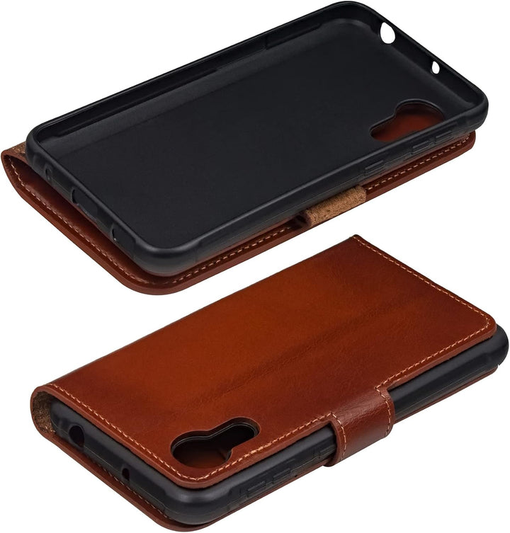 Suncase Book-Style Hülle kompatibel mit Samsung Galaxy Xcover 5 Leder Tasche (Slim-Fit) Lederhülle H