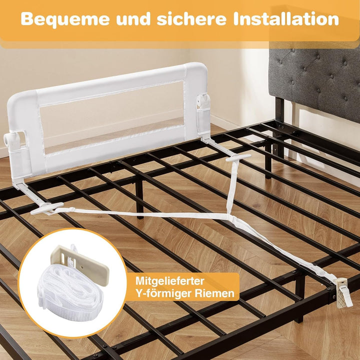 FANTASK Bettschutzgitter klappbar mit Verstellbarer Gurte, Bettgitter Bettschutzgitter, EIN-klick-Fa