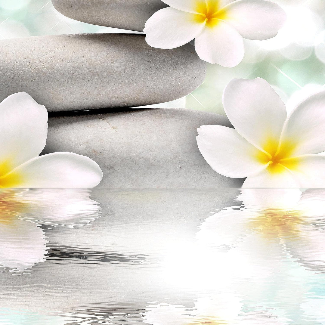 Runa Art Wandbilder Blumen Feng Shui 5 Teilig Bild auf Vlies Leinwand Deko Wohnzimmer Zen Weiss Blau
