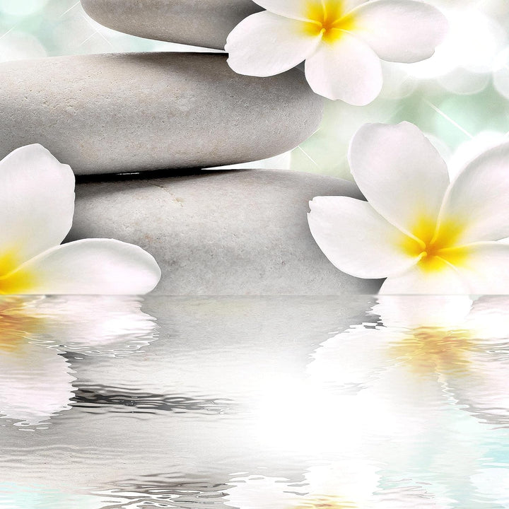 Runa Art Wandbilder Blumen Feng Shui 5 Teilig Bild auf Vlies Leinwand Deko Wohnzimmer Zen Weiss Blau