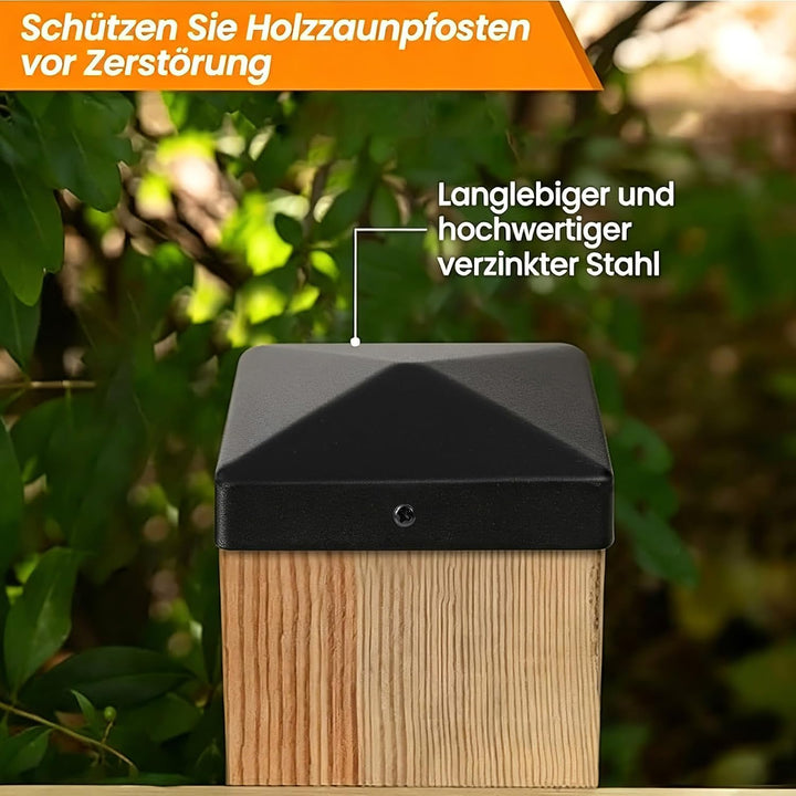 Pfostenkappen 9×9cm, 6 Stück Schwarze pulverbeschichtete Stahl-Pyramidenpfostenkappen -Holzpfostensc