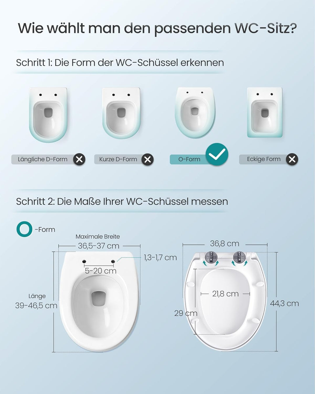 SONGMICS Toilettendeckel O-Form, WC-Sitz mit Absenkautomatik, Griff, Toilettensitz schnell abnehmbar